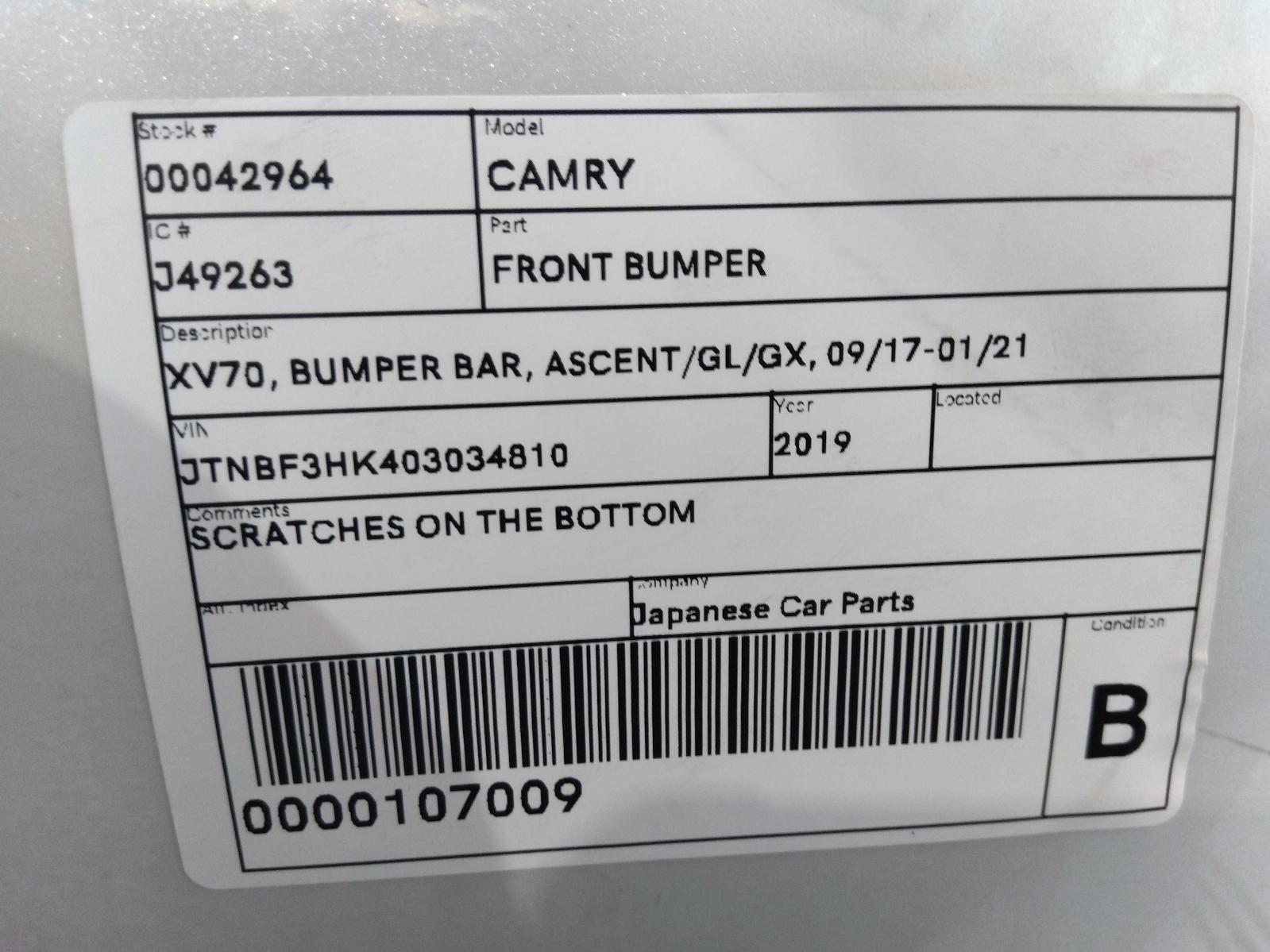 2019 Toyota Camry Front Bumper View Auto part Front Bumper Toyota Camry 2019